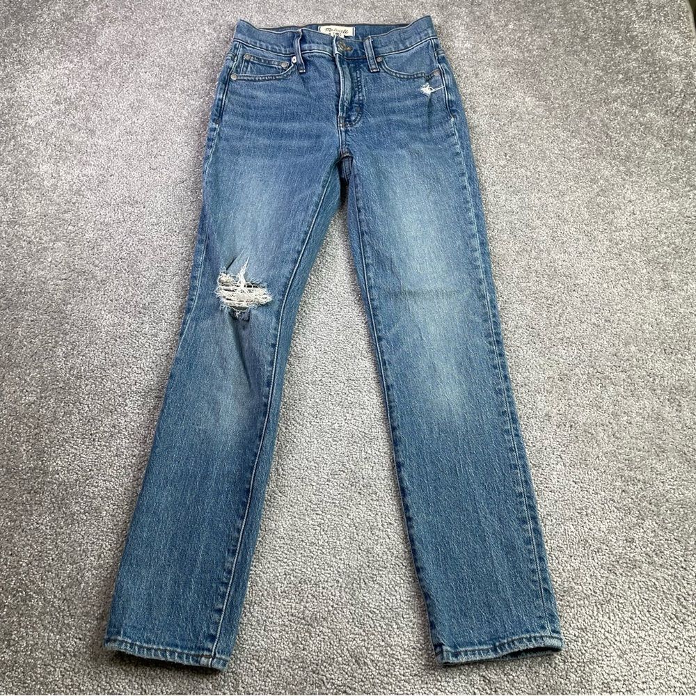 Madewell Perfect Vintage Jeans Women's 23 Blue Straight Mid-Rise Distressed